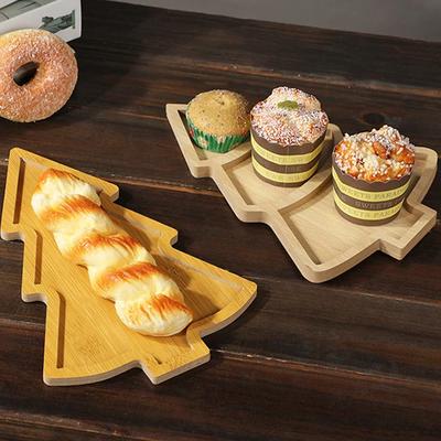 Holztablett Weihnachtsbaum Trockenfrüchte Snack Mehrfach unterteilt Holzplatte Zuhause Obstteller Bambusholztablett Speiseteller Dim Sum