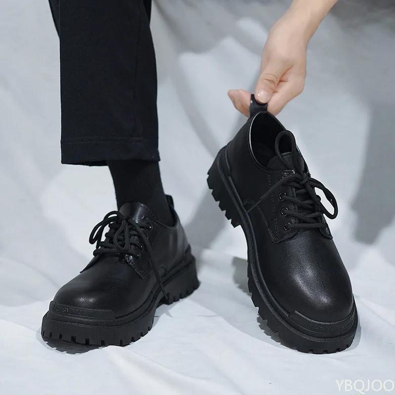 Spring New Men's British Style Black Short Boots Versatile Casual Low Cut Sports Vulcanized Shoes for Business Hombre