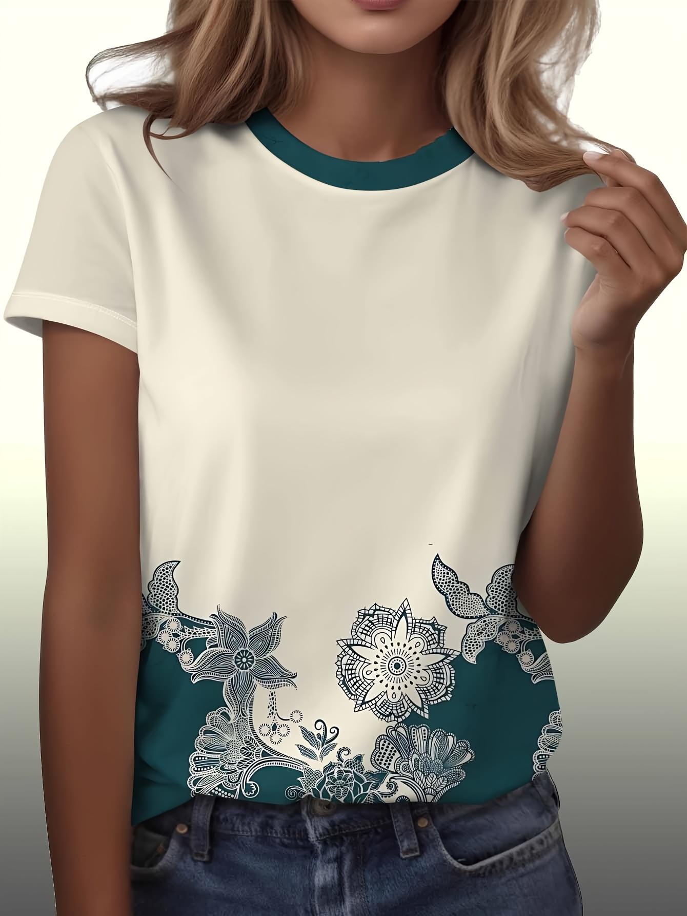 

Casual Short-Sleeve T-Shirt for Women with a Floral Design. Featuring a Round Neck. Machine Washable. Comfortable for Year-Round Use. Ideal for Everyd S дубильная кора