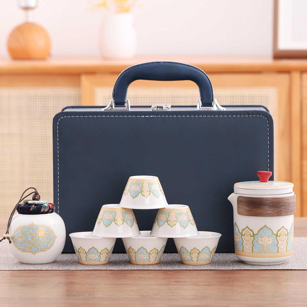 Portable Travel Kung Fu Tea Set: Compact Ceramic Teapot & Gaiwan for Outdoor Camping and Tea Enjoyment. Perfect Gift for Tea Lovers.