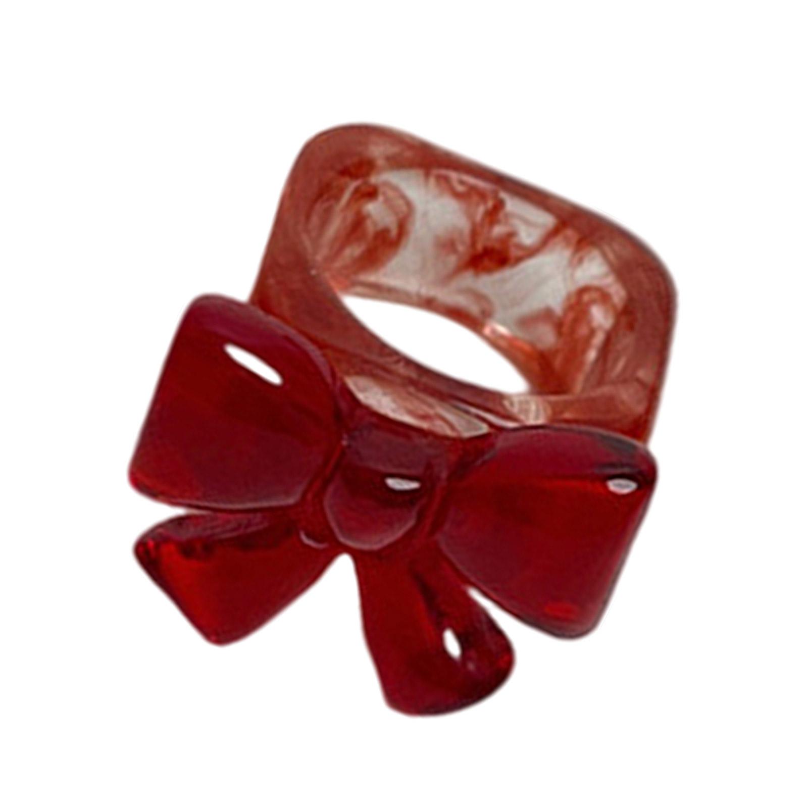 

Преувеличенные кольца из смолы с бантиком, украшения для свиданий, текстура смолы, идеально подходят для добавления нотки цвета к любому наряду красный