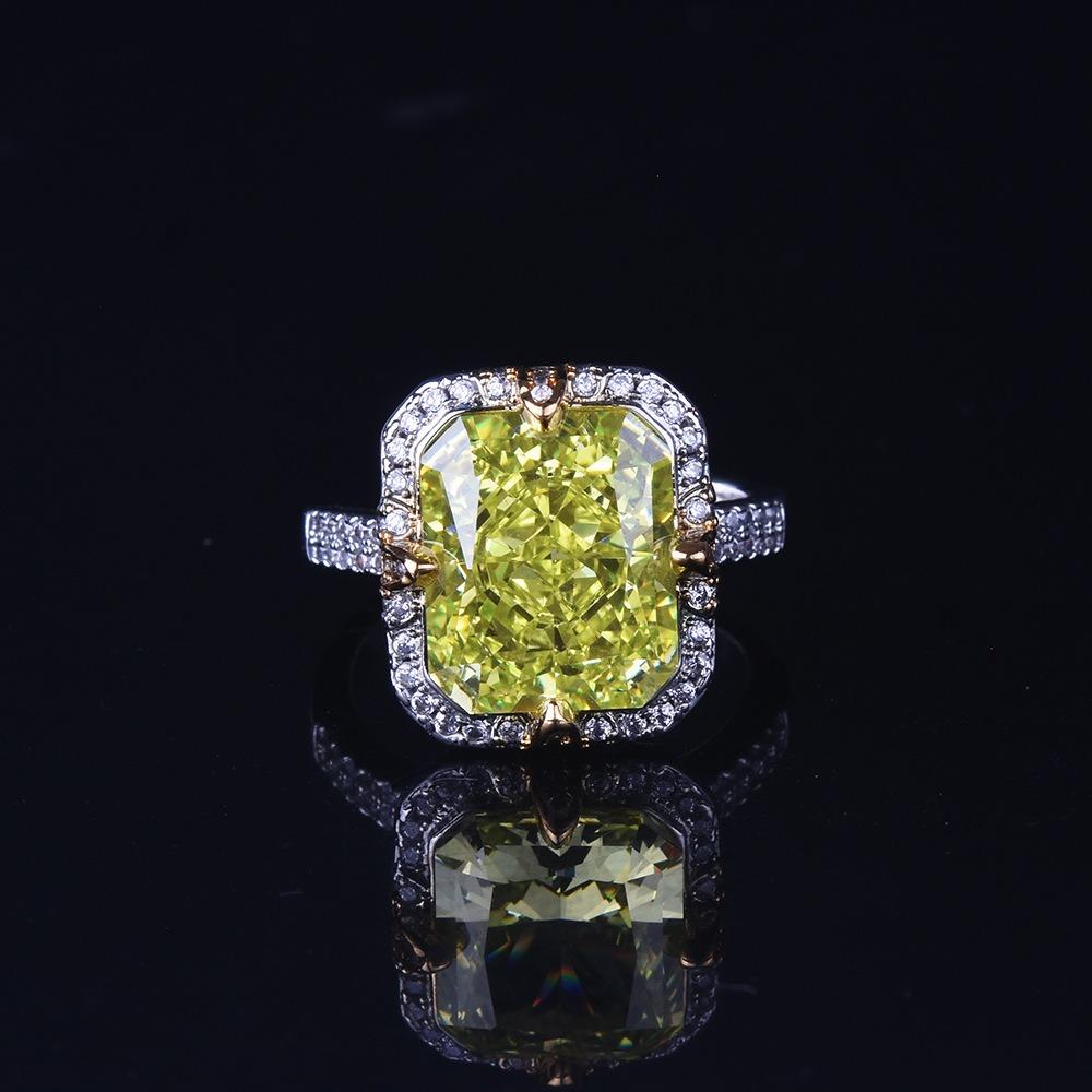 Stylish Women Jewelry Set Apple Green Ice Cut Necklace Kunzite High Carbon Diamond Ring Gemstone Gift Set