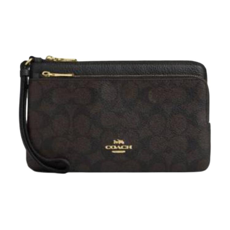 Coach Double Zip Wallet 21 Logo Design Zipper Closure Coated Canvas And Leather Wallet Women wallet Black CX161-IMXAQ Black