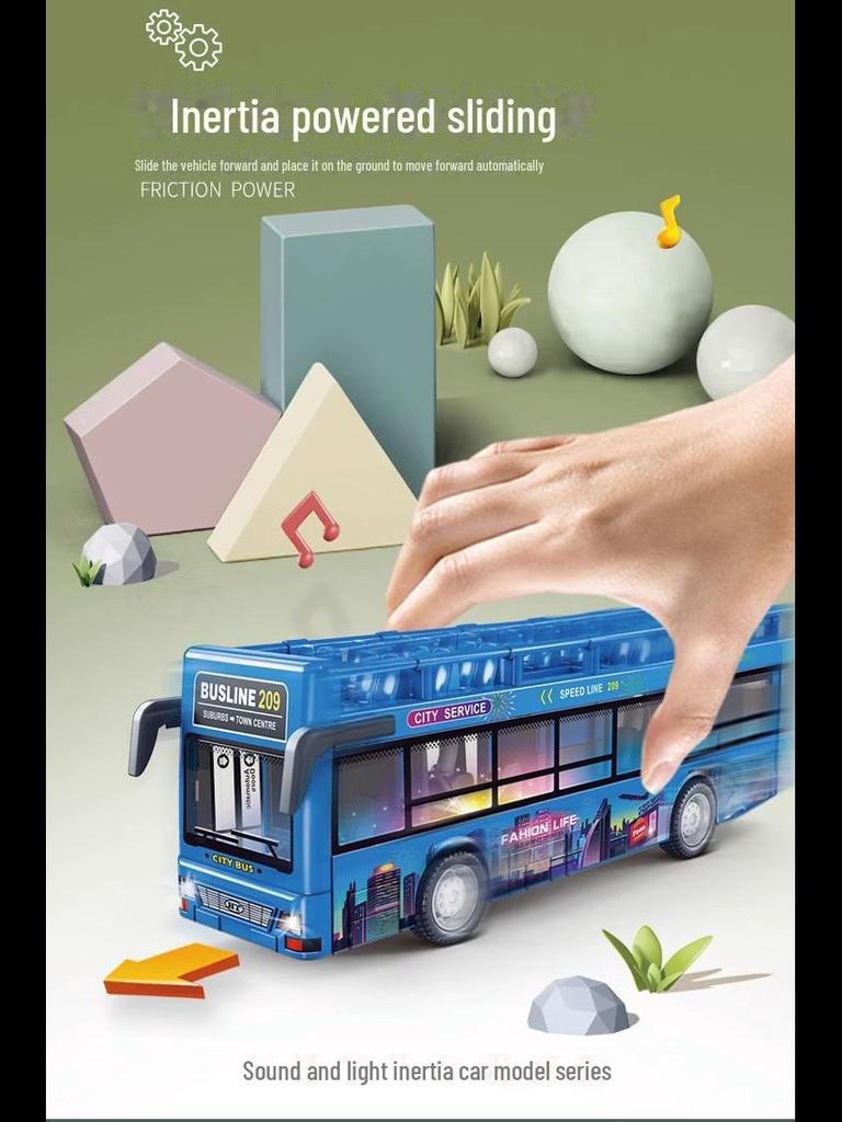 Children's Double-Decker Bus Toy with Open Doors, Lights, Music, and Inertia Simulation for Sightseeing and Public Transport Play.