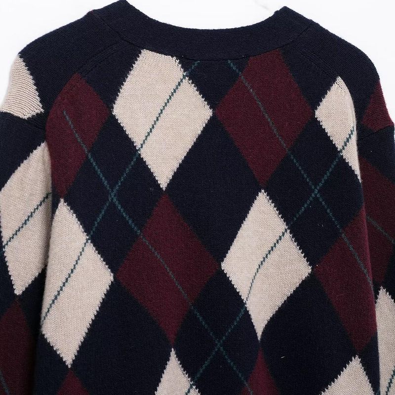 Kaslead New Women clothes Western Style Blended Diamond Pattern V-neck Long sleeve Knitted Outerwear 5755006