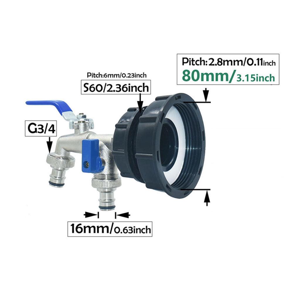 

IBC Tank Tap Adapter 80mm 100mm S60 to 16mm Nipple Outlet Tap Valve Connector Outdoor Rainwater Bucket Faucet Tank Fitting