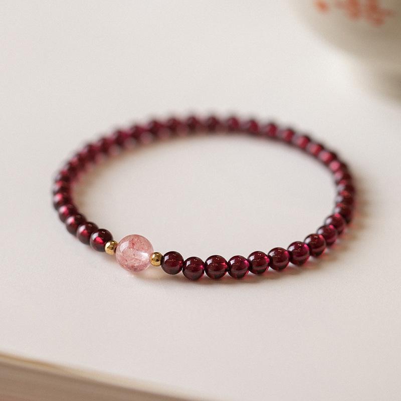 Women's Natural Garnet Beaded Niche Crystal Bracelet Gift