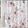 Tender Pink Floral Shower Curtain, Watercolor Flowers Bathroom Shower Curtain, Fabric Waterproof Shower Curtain with 12 Hooks Inch Shower Curtain-1444