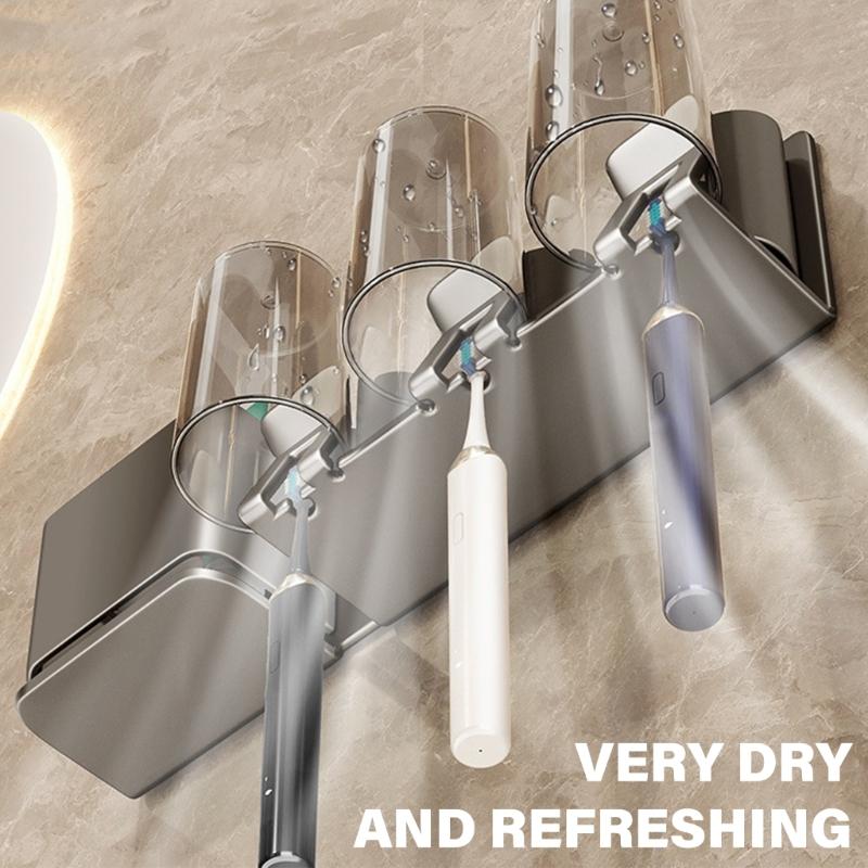 Saving Aluminum Toothbrush Rack Bathroom Toothbrush Storage Toothbrush Organizes Simple Installation for Bathroom