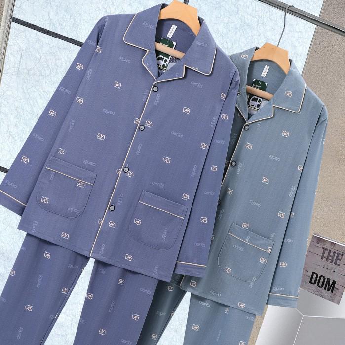 

Dragon Pavilion Men s Four Seasons Pajama Set: Turn-Down Collar, Long Sleeve, Long Pants, Imitation Cotton Lycra, Loose Fit. 4XL