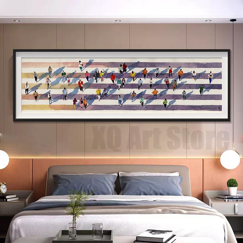 Pedestrian Crossing Original Artwork Watercolor Prints Figurative Art People Canvas Painting Contemporary Art Home Room Decor