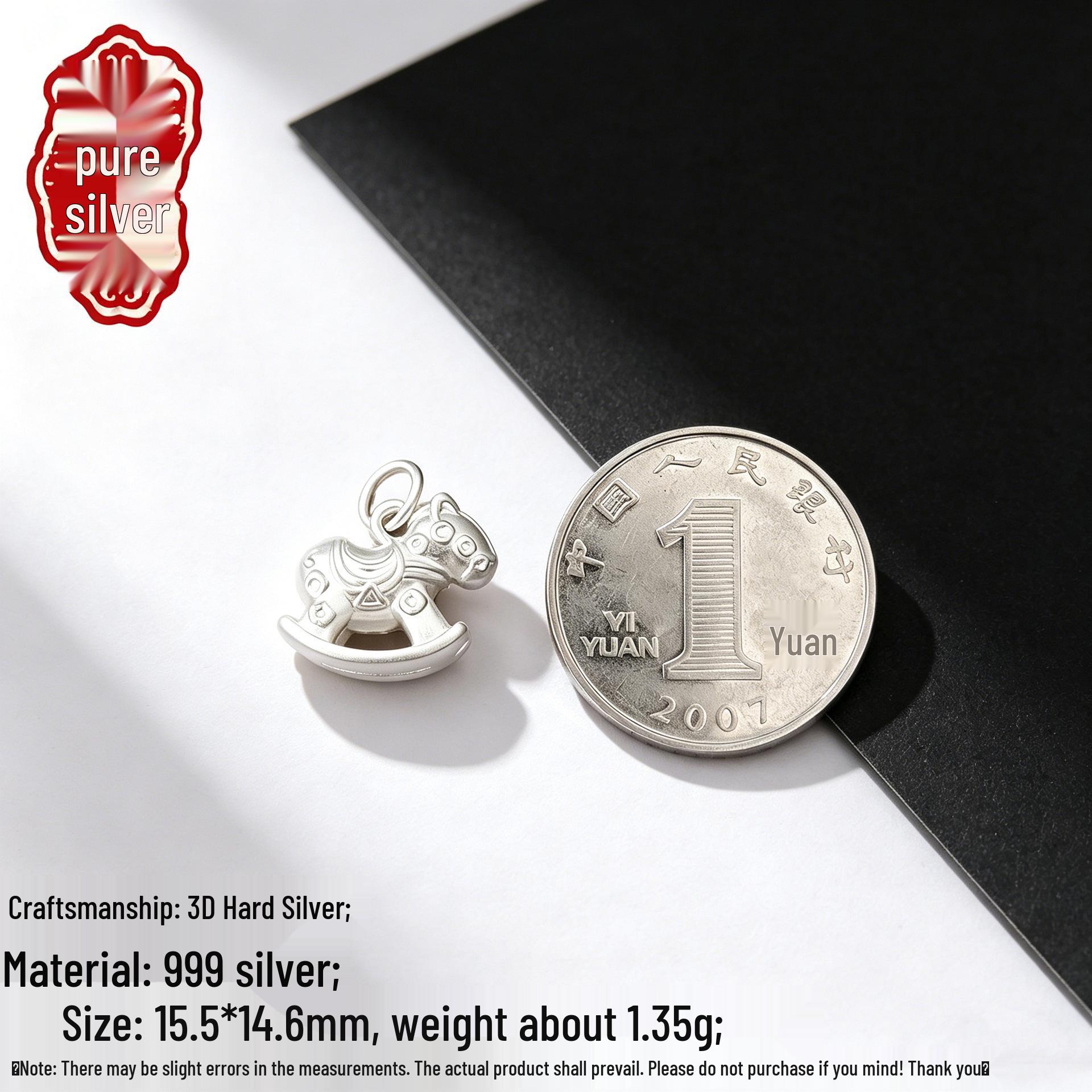 Sterling Silver 999 Rocking Horse Pendant - Zodiac Horse Charm for DIY Bracelet Accessories. 3D Hard Silver 999; Single Price серебряный