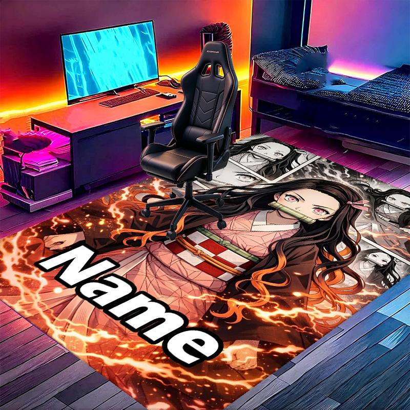 Custom Name Personalized Demon Slayer Print Carpet, Versatile Home Decor Rug, for Playroom, Apartment, Balcony, Entryway, Hallway Gift