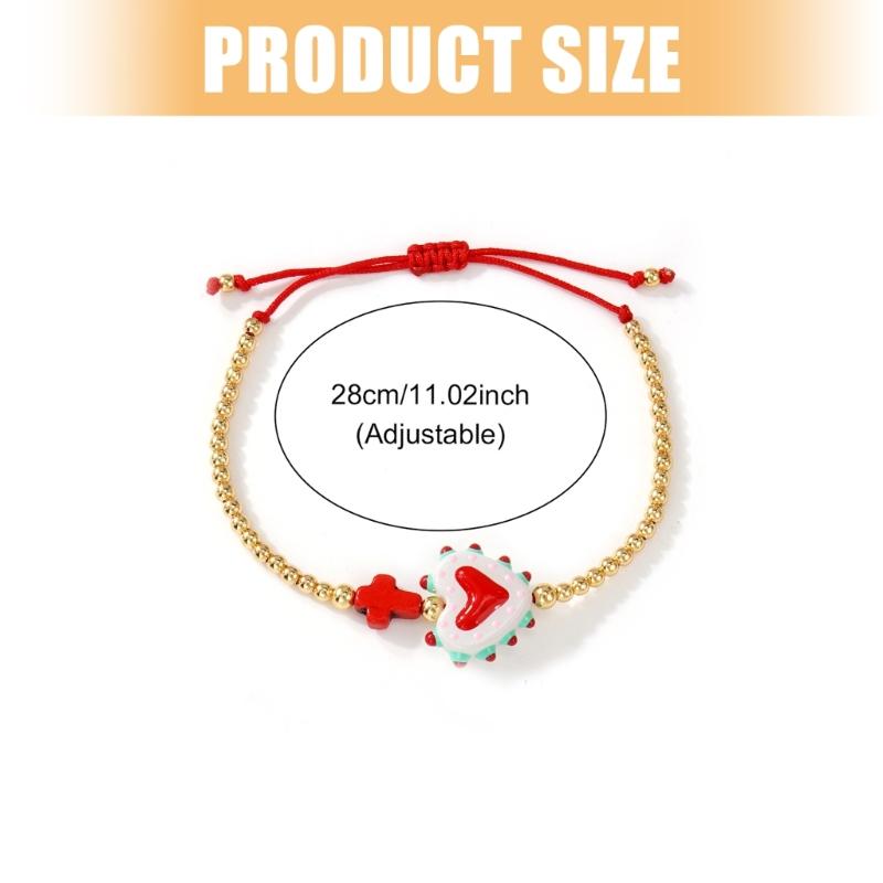 Stilvolles buntes Kruzifix und Herz-Anhänger-Armband Verstellbare Handgelenkkette Für den täglichen Gebrauch Perfektes Geschenk für Frauen