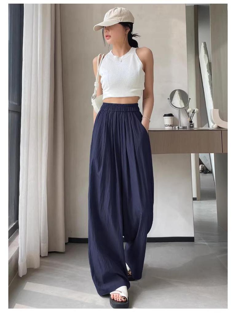 2026 Women's High-Waisted Ice Silk Wide-Leg Pants – Summer Slimming, Loose, Casual, and Cool