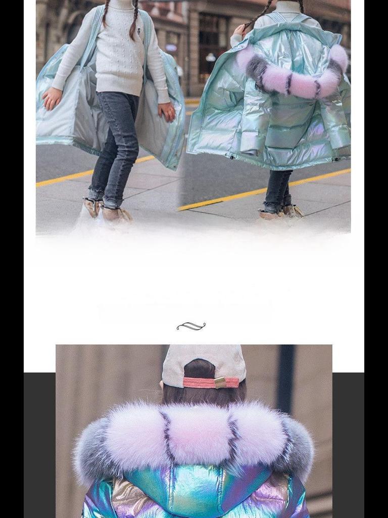 Girls' Mid-Length Shiny Winter Down Cotton Jacket