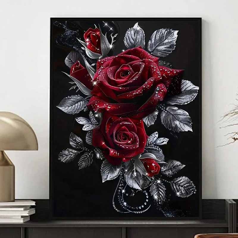 5D Gothic Red Diamond Gem Rose Set, DIY Rhinestone Cross Stitch Craft, Decorative Home Wall Decorations