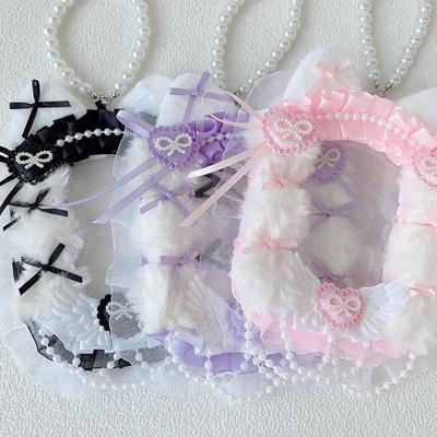 Cute Cat Ears Photocard Frame with Pearl Chain Handmade Lace Kpop Idol Card Holder 3 Inch Card Sleeves for Girls Bag Pendant New