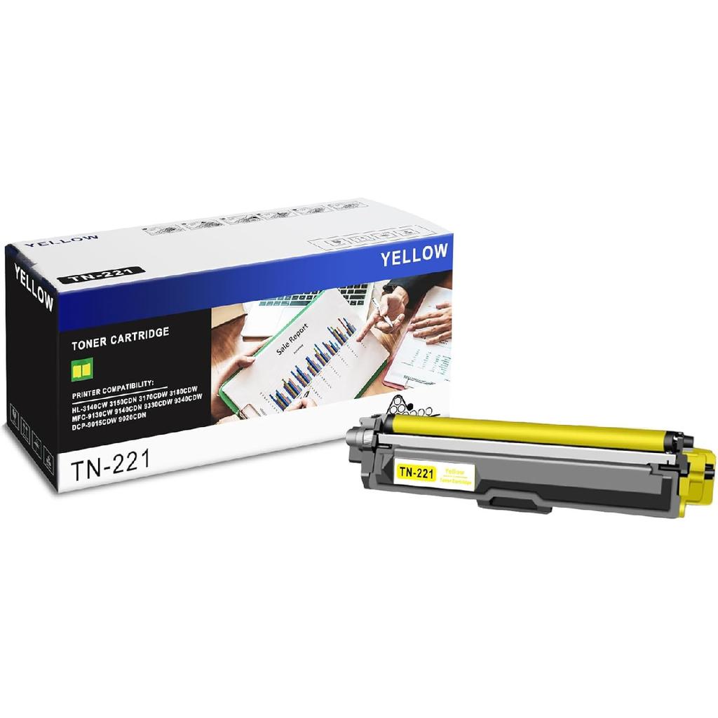Pack of 1 TN221 Yellow Toner Cartridge (with chip) High Yield Replacement for Brother HL-3140CW 3150CDN MFC-9130CW 9140CDN DCP-9015CDW 9020CDN