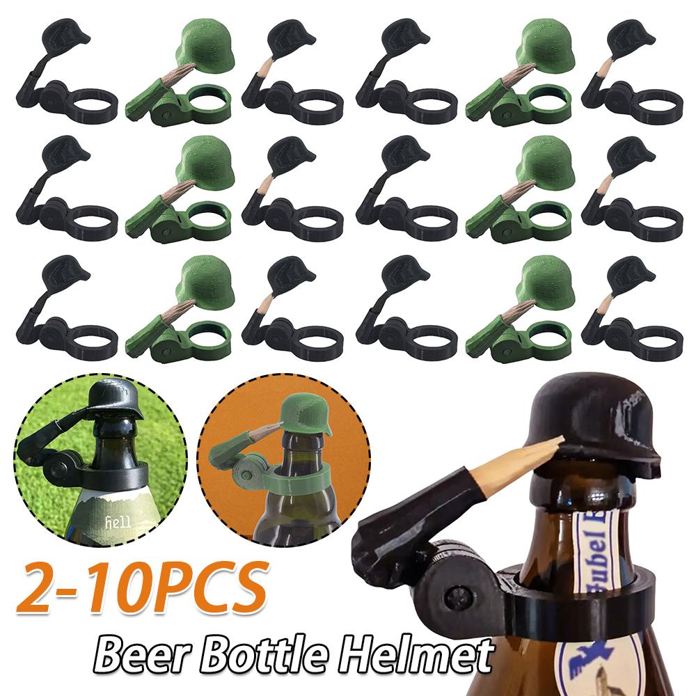 2-10PCS Soldier Salute Beer Bottle Helmet Dustproof Soldier Bottle Cap Beer Helmet Topper for Party Bar Veterans Enthusiasts