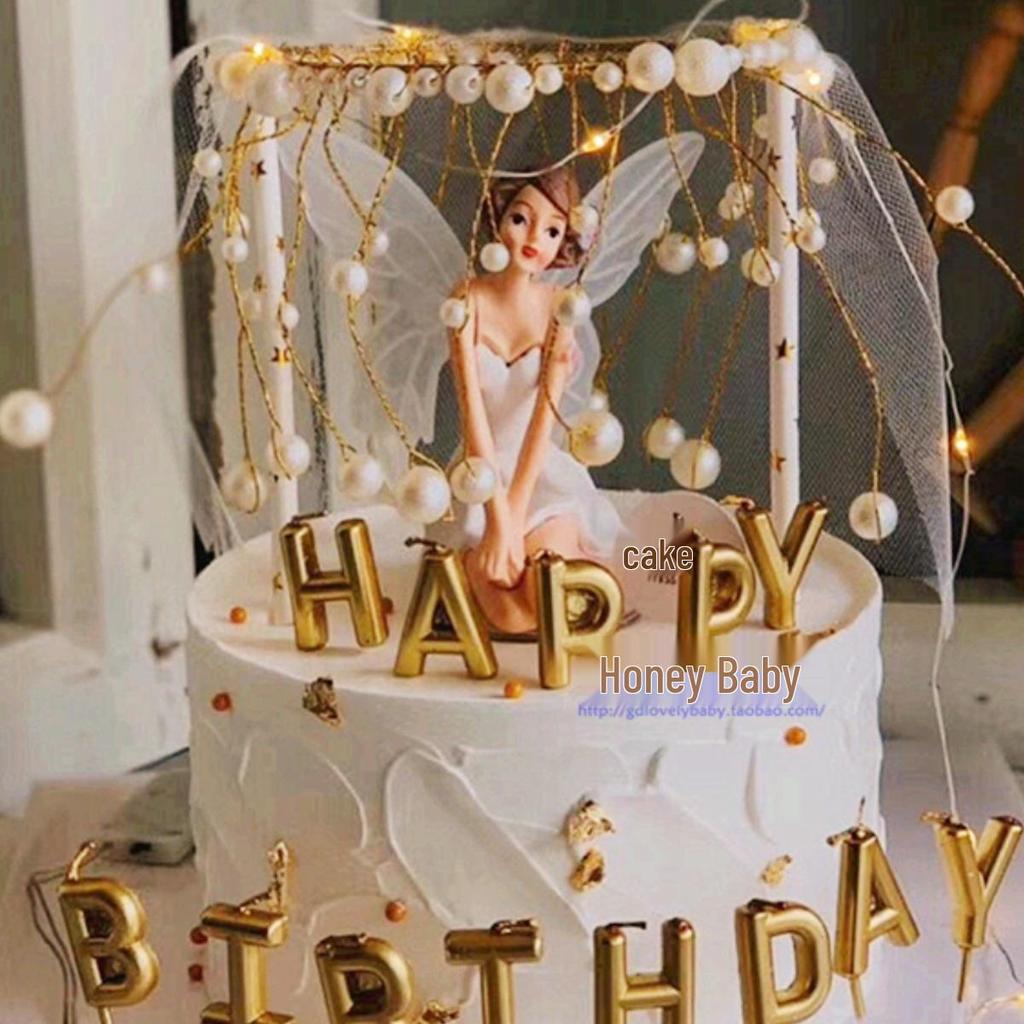Mother's Day Pearl Crown Seaweed Tassel Cake Decoration for Girls' Birthdays