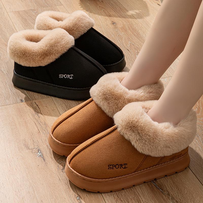 Suede Big Hair Mouth Indoor and Outdoor Home Thickened EVA Bottom Fluff Warm Couple Cotton Shoes