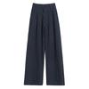 Herbst Vintage Gestreifte Lockere Damen Weite Hosen Knöpfe Frühling Hohe Taille Gerade Büro Voll Langes Hosen