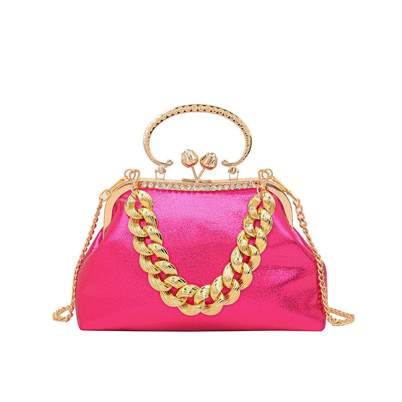 

Bag Autumn 2025 New Korean Version Fashion Candy Color Thick Chain Portable Ladies Crossbody Glossy Dinner Bag PU