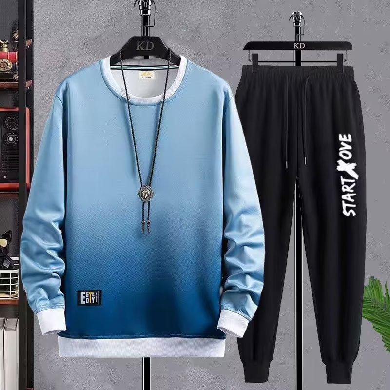 Hong Kong Style Fashion Casual Long Sleeve Men's Trendy Hoodie Set - Two-Piece Loose Fit