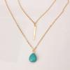 Women Double-layer Turquoise Necklace Water Drop Shaped Pendant Clavicle Chains Necklace