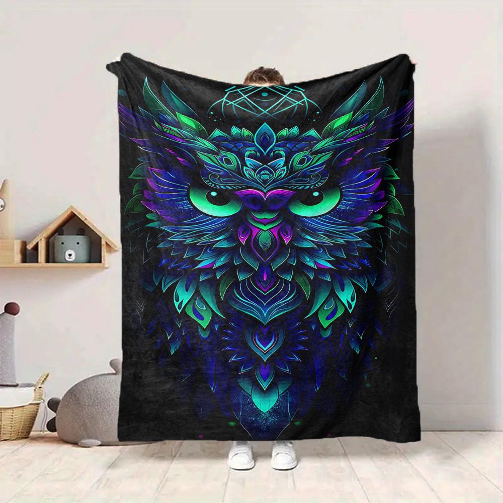 1PC Neon Owl Design Blanket - Soft Warm All-Season Throw for Sofa, Bed, Car, Office, Throw For Sofa yy250916100 75x90cm