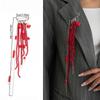 Punk Red Crystal Bead Brooch Long Tassel Chain Heart Pendant Trendy Jewelry for Backpack Scarf Lapel Decoration