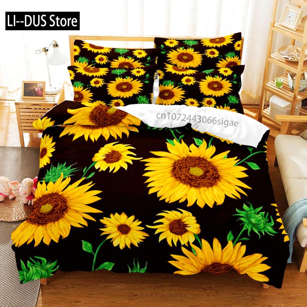 Sunflower Duvet Cover Duvet Cover Rural Landscape Flowers Theme Bedding Set For Women Girls Bedroom Festival Gifts Decoration EU Single(135*200cm)3pcs