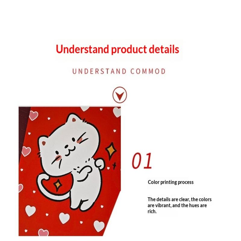 6Pcs Cute Antiquity Lucky Cat Red Envelope Thickened Rectangular Red Packet Colorful Lucky Money Bag Kids
