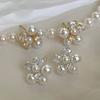 French Elegant Pearl Zircon Splicing Flower Stud Earrings 2026 New Design Party Jewelry Elegant Accessories for Women and Girls