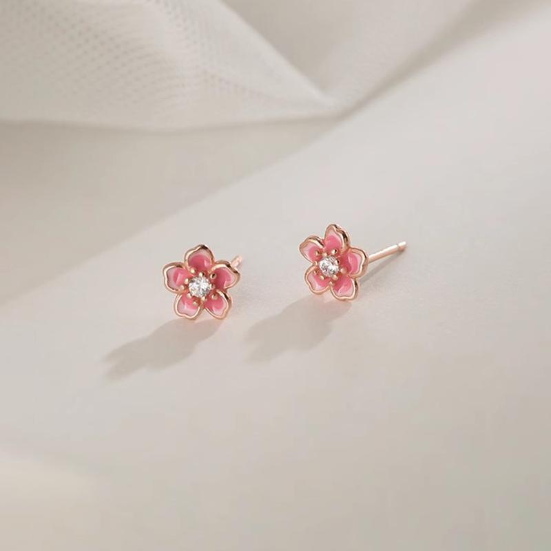 925 Silver Needle Enamel Zircon Flower Plant Stud Earrings For Women Classic Jewelry Light Accessories