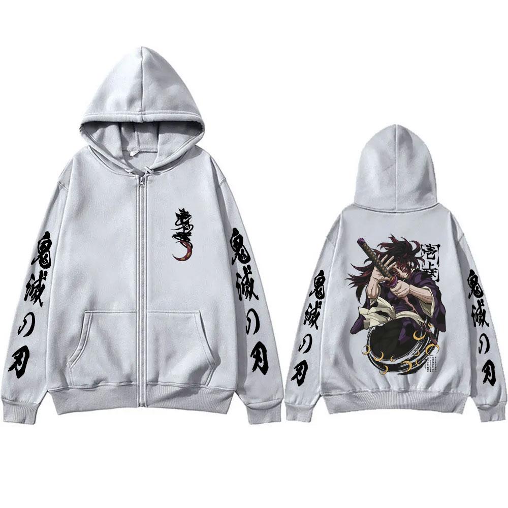 Anime Demon Slayer Kokushibo Zipper Hoodie Men Women Clothing Cartoon Fashion Zip Up Jacket Men's Oversized Sweatshirt