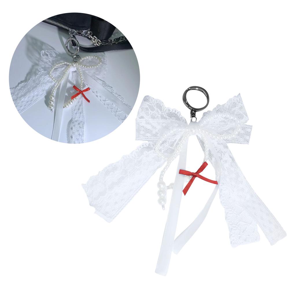 Elegant Pearls Bowknot Lace Charm Pendant Bag Decoration Bows Keychain Keyring Ornament Fashion Accessory For Women