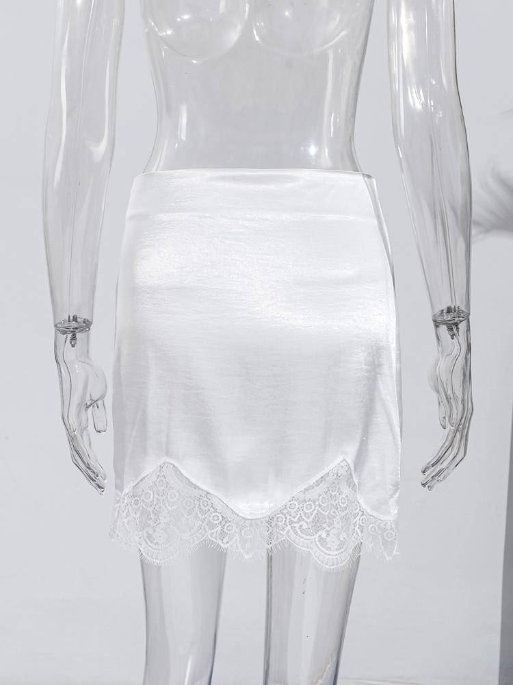 Lace Stitching Short Skirt Ladies Solid Color Short Skirt White Pink Optional All-match Short Skirt That Can Be Worn In All Seasons