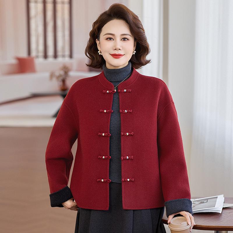 

Women s Winter Collection: Red Rat Year Dress, Mom s Wool Coat, Middle-Aged & Elderly Cotton Jacket, French Style Wool Coat 2XL (105-120 lbs) красный