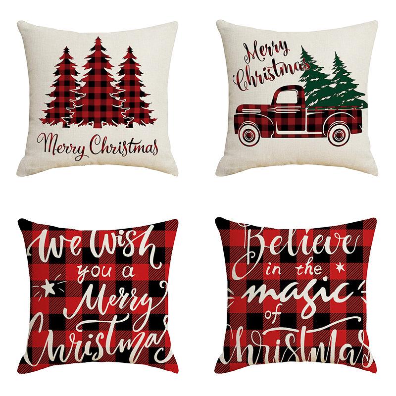 New Linen Christmas Pillowcase with Santa Claus and Reindeer Design