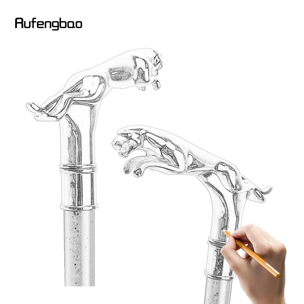 Goldfarbener luxuriöser Leopard mit Schwanz, modischer Gehstock für Party, dekorativer Gehstock, eleganter Spazierstock mit Crosier-Knopf, 93 cm