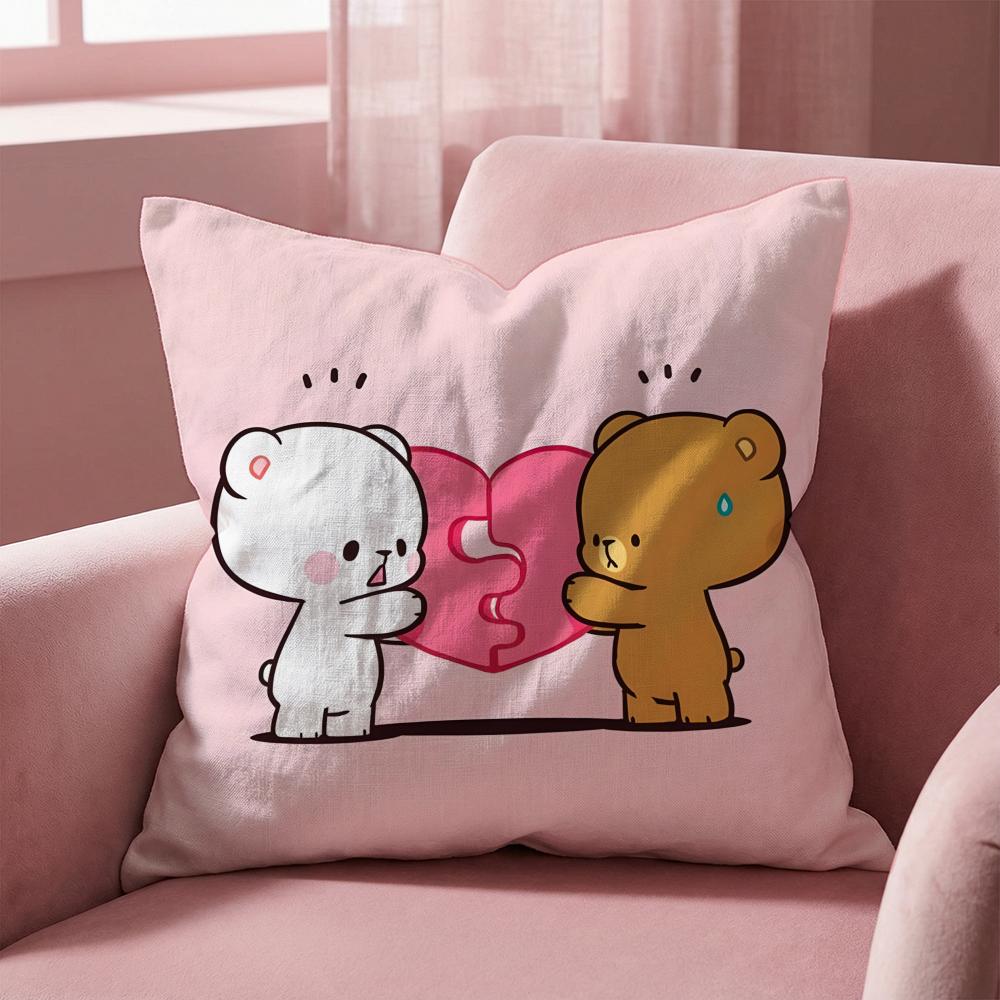 Cute m-Milk and Mocha bBears Cushion Cover Multi-Scene Pillow Cover for Home & Car - Reversible, Soft & Durable for Daily Use