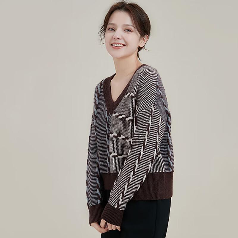 JIUMU Women's V-Neck Knit Sweater