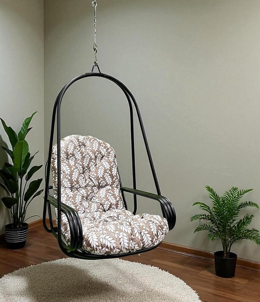 Black Powder Coated Stainless Steel Jhula for Indoor Outdoor Balcony | 150kg Capacity, Pre Assembled, Includes Cushion, Springs & Links