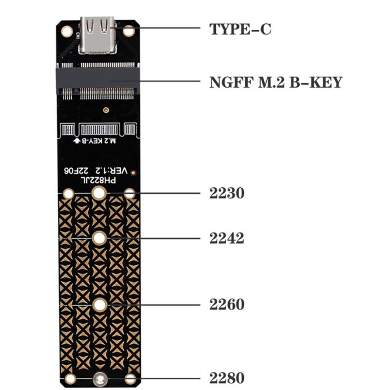 M.2 B Key SSDs To USB 3.2 Adapter Card Type C 10G Expansion Card Adapter Converters for 2230/2242/2260/2JMS580 Risers Ca