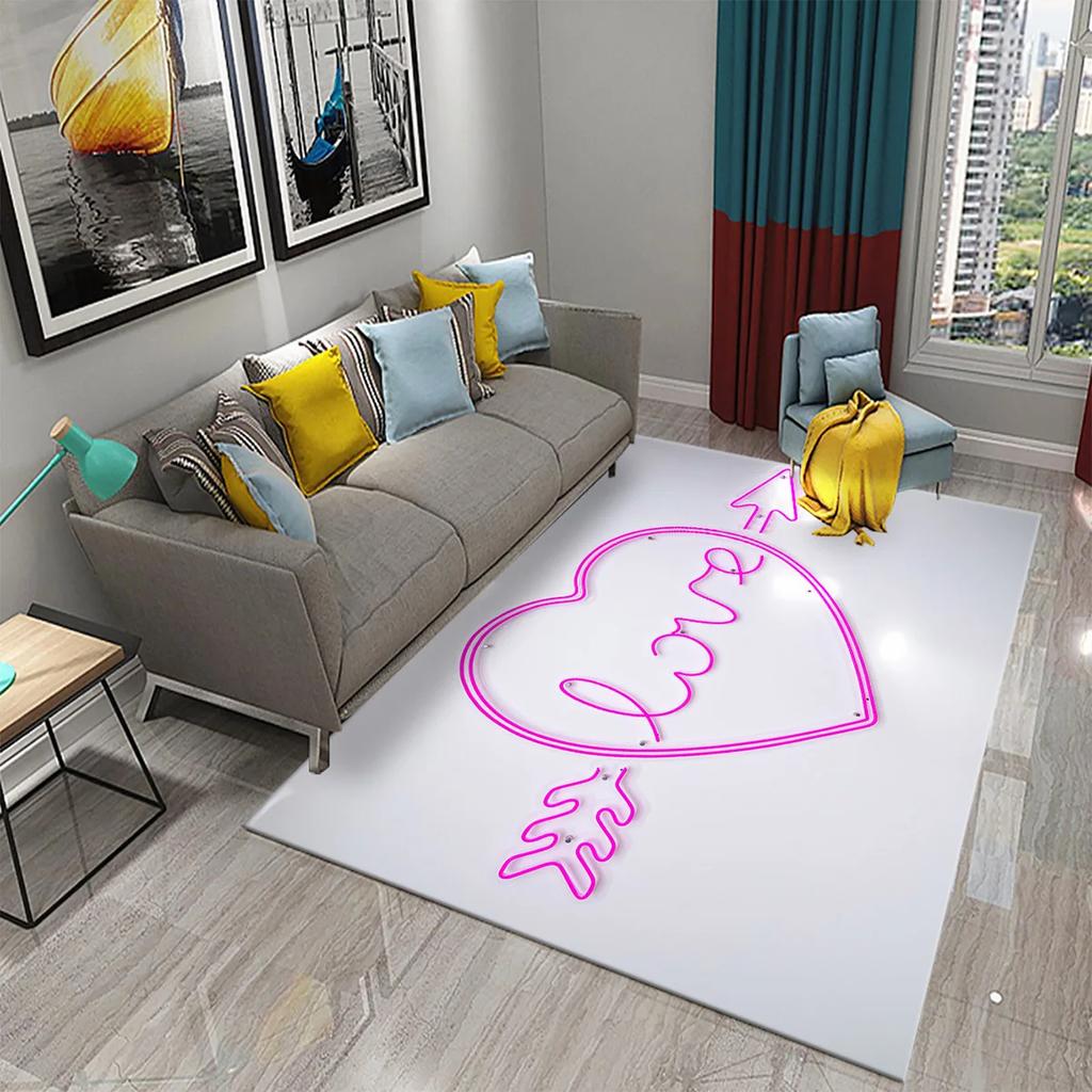Romantic Valentines Day Love Printed Pattern Carpet Bedroom Non-slip Mat Home Living Room Bathroom Kitchen Home Decoration Mat