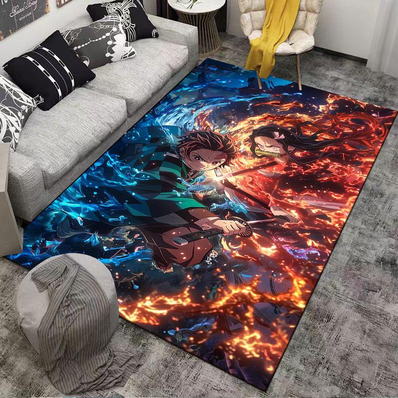 Fiery Anime Battle carpet Designed floor mat, suitable as a non-slip mat for the living room or bedroom sofa