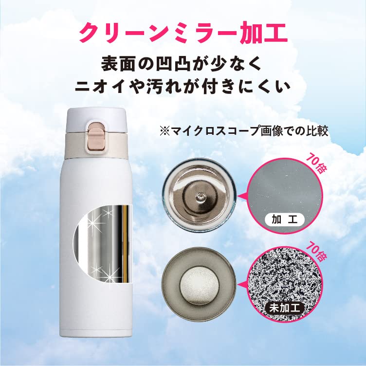 Atlas ARW-500IV Vacuum Insulated Water Bottle, 480ml Capacity, Ultra-Lightweight, One-Touch Design, Japan's Lightest, Ivory, for Hot Water and Cold