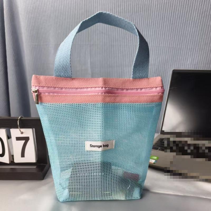 The New Simple Macaron Color Mesh Storage Bag  Large-capacity Drain Wash Bag  Travel Swimming Bag  Beach Bag